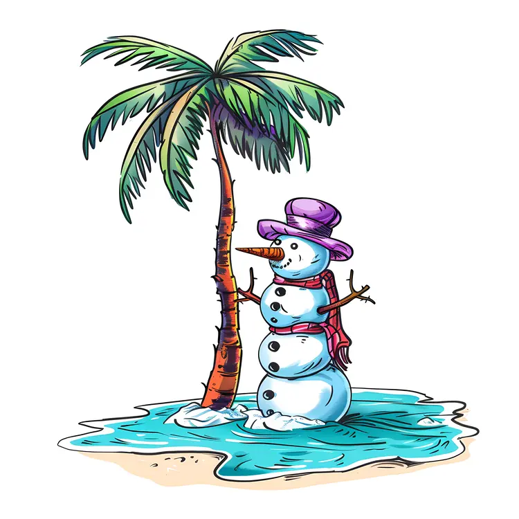 Tropical Christmas with Snowman and Palm Tree