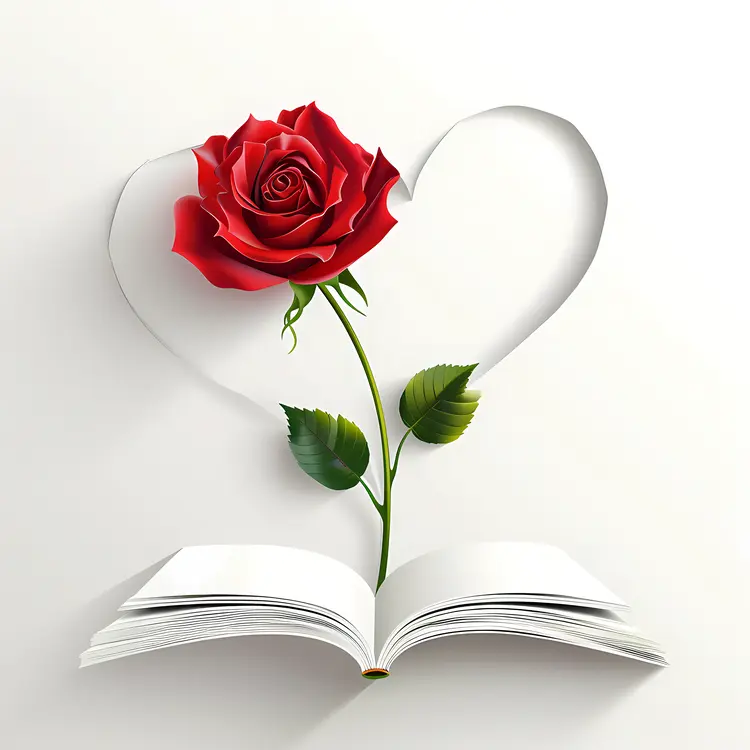 Rose with Heart on Open Book