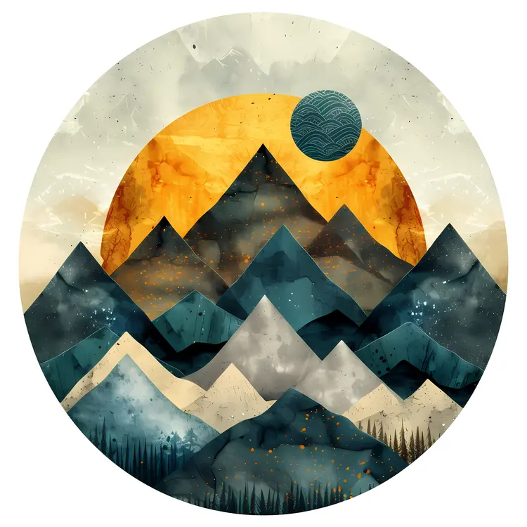 Abstract Mountain Landscape with Sun