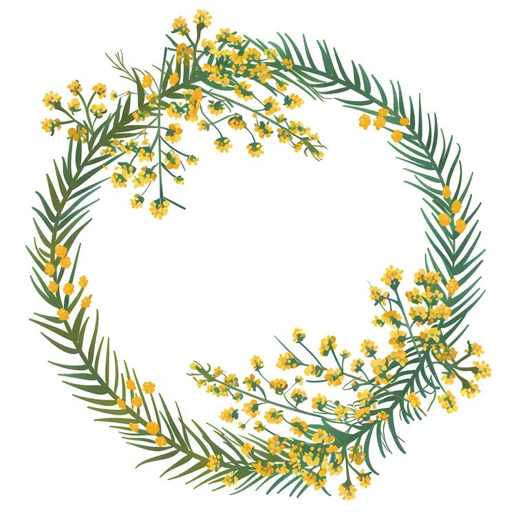 Fresh Yellow Flower Wreath with Green Leaves