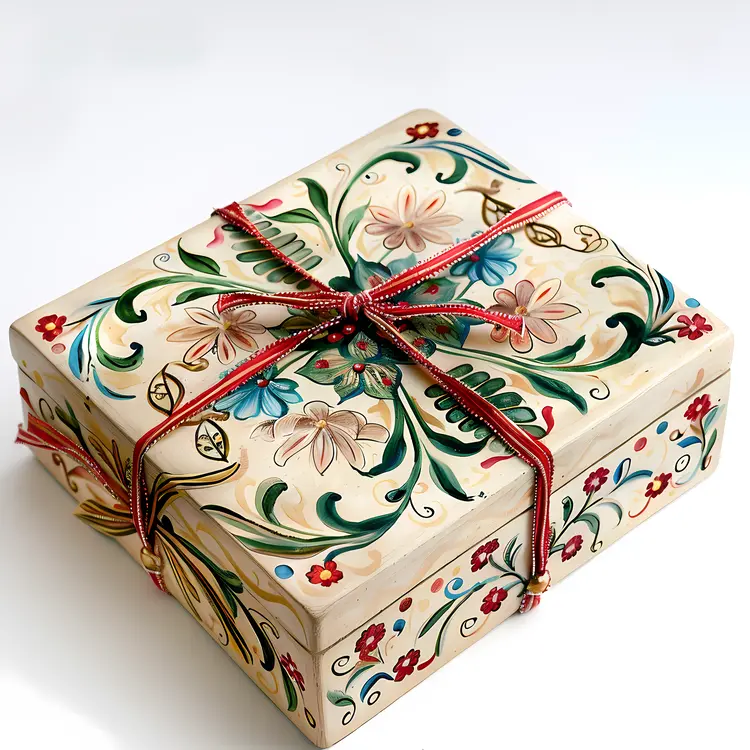 Hand-painted Floral Gift Box with Ribbon