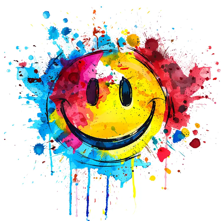 Colorful Smiley Face with Paint Splashes