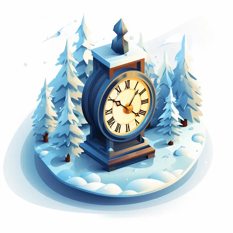 Snowy Clock Tower in Winter Wonderland