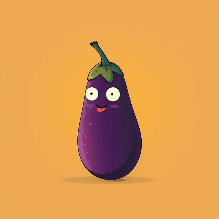 Happy Purple Eggplant Cartoon