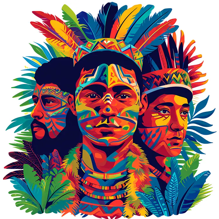 Colorful Tribal Faces with Feathers