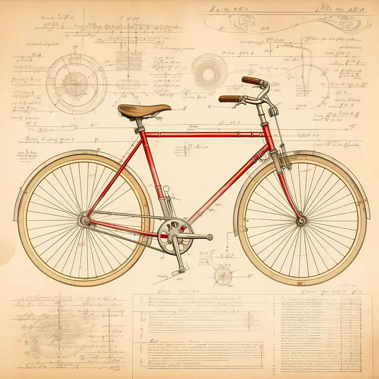 Vintage Red Bicycle Blueprint