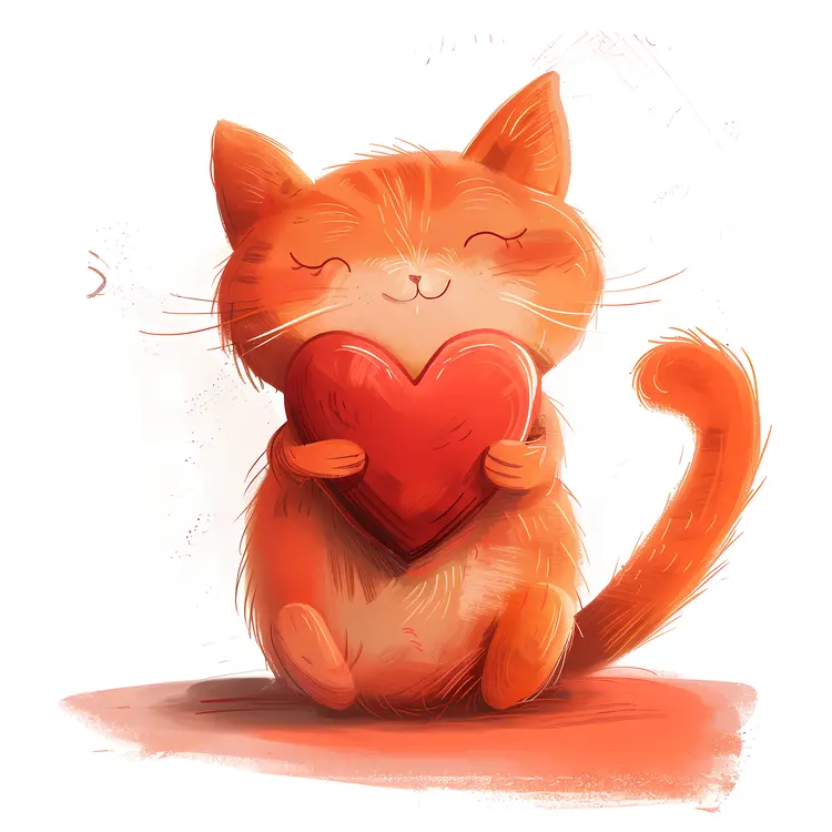 Orange Kitten Holding a Heart