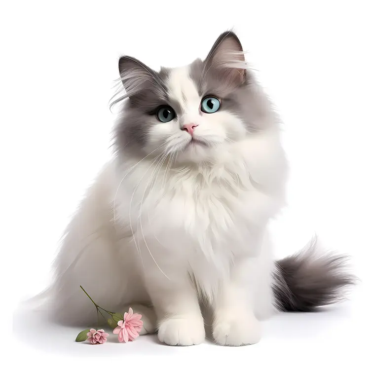 Fluffy Kitten with Flowers