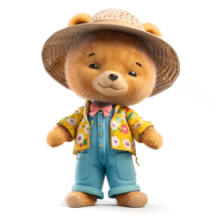 Cute Teddy Bear in Floral Outfit