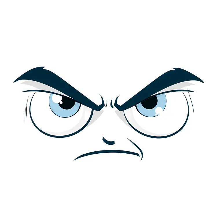 Cartoon Intense Face with Blue Eyes