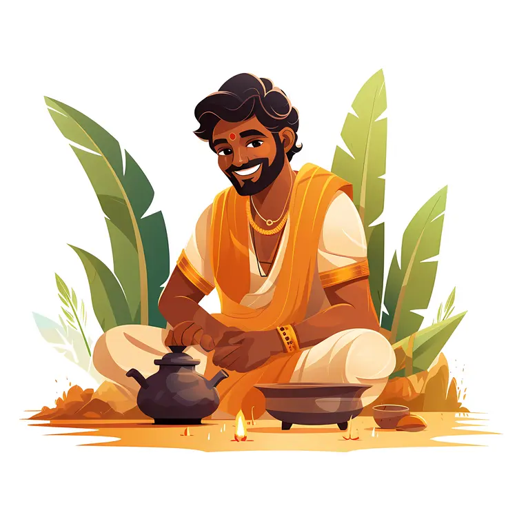 Man Cooking with Pot and Fire