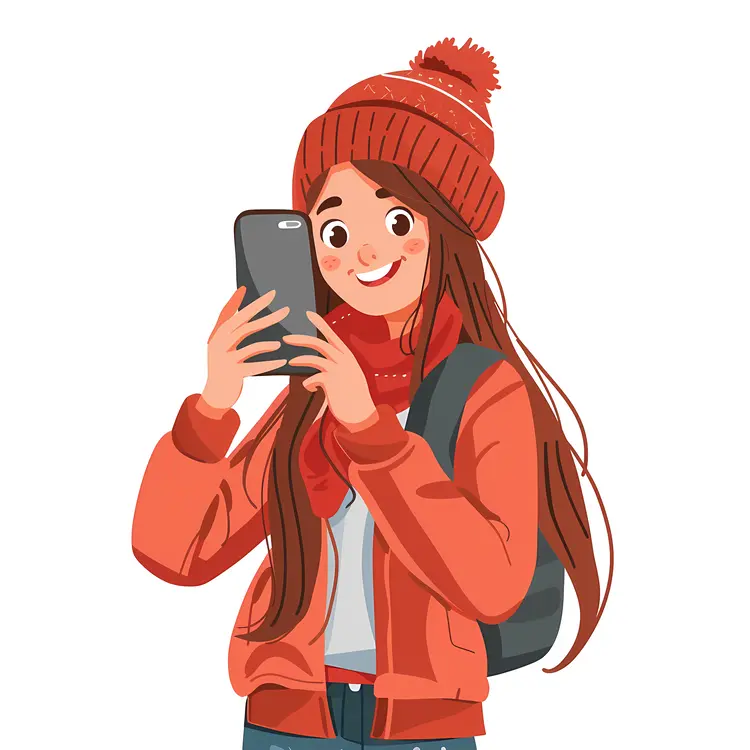 Girl in Winter Clothes Taking a Selfie