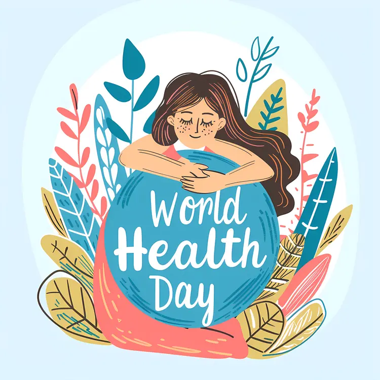 World Health Day with Woman Hugging Earth