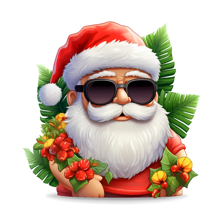 Santa with Flowers and Sunglasses