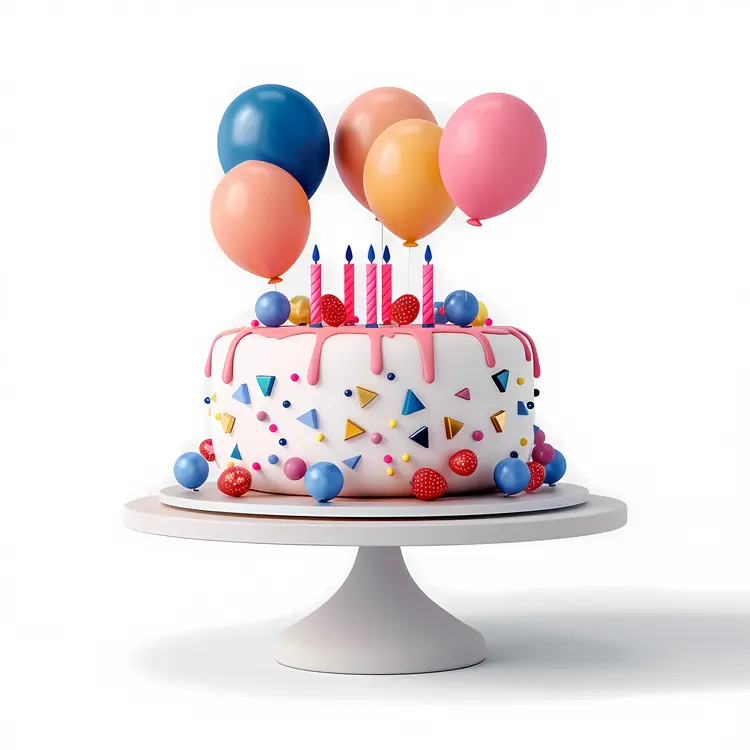 Festive Birthday Cake with Colorful Balloons