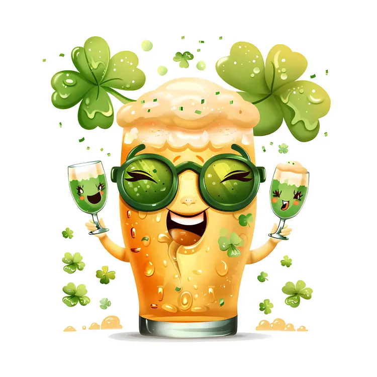 Happy Beer Glass with Shamrocks