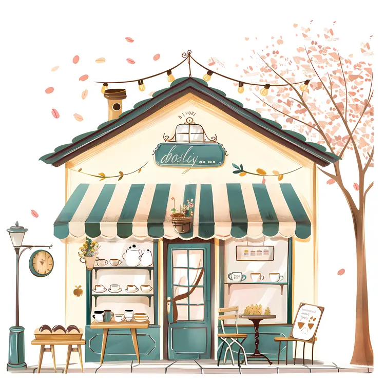 Cozy Small Cafe with Tree