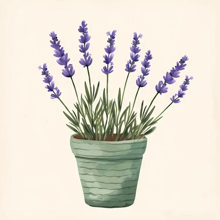 Lavender Plant in a Textured Green Pot
