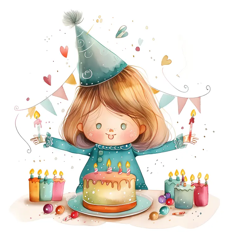 Girl Celebrating Birthday with Cake