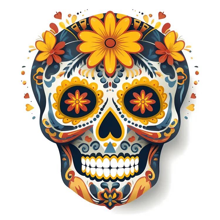Colorful Decorated Skull with Flowers