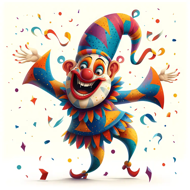 Colorful Clown with Hat and Confetti