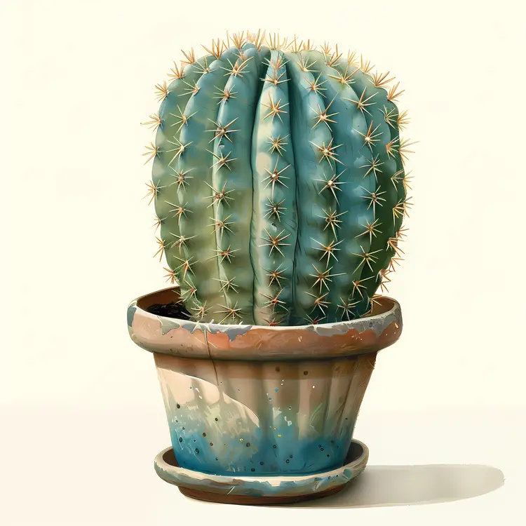 Green Cactus in Blue Pot