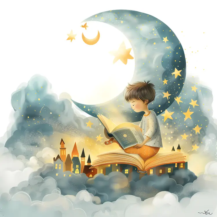 Boy Reading on the Moon