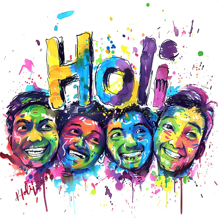 Colorful Faces Celebrating Holi