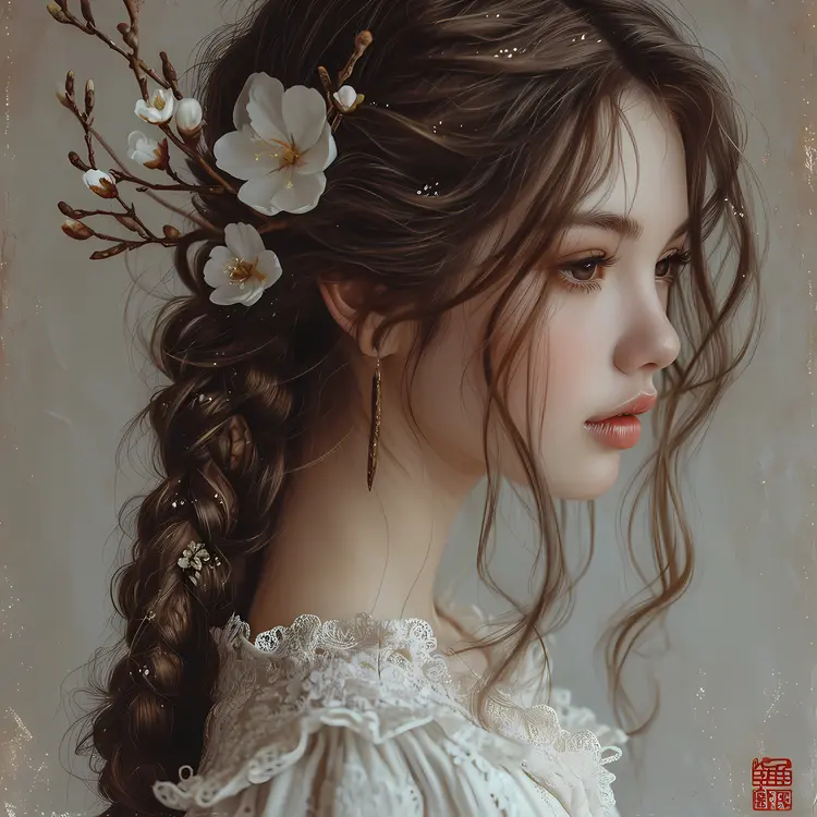 Elegant Woman with Floral Hair Decoration