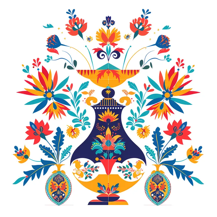 Colorful Floral Vase with Decorative Patterns