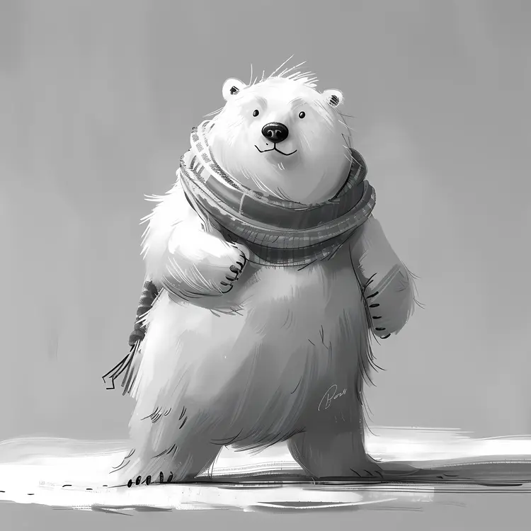 Cartoon Polar Bear with Scarf