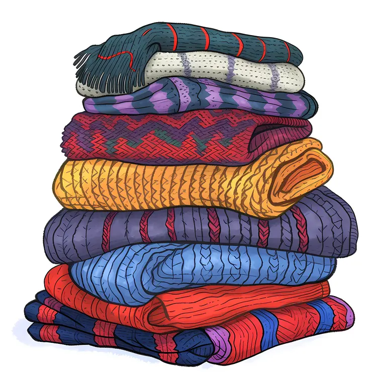 Stack of Colorful Sweaters