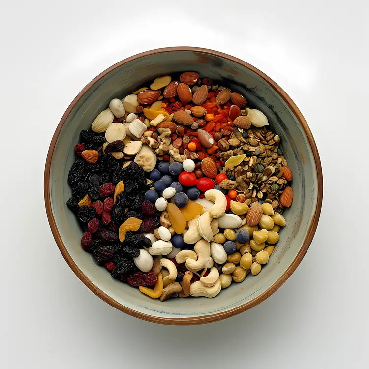Bowl of Mixed Nuts and Dried Fruits