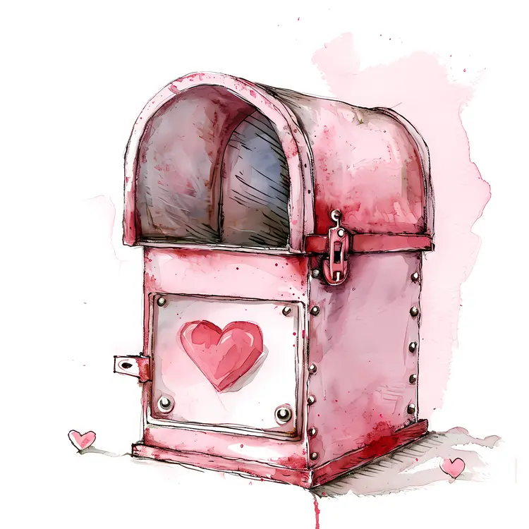 Red Mailbox with Heart and Rivets for Valentine's Day
