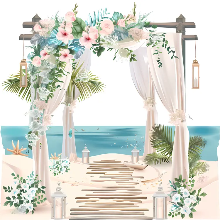 Beautiful Beach Wedding Arch with Flowers