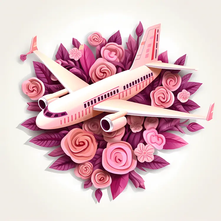 Airplane with Pink Roses and Leaves