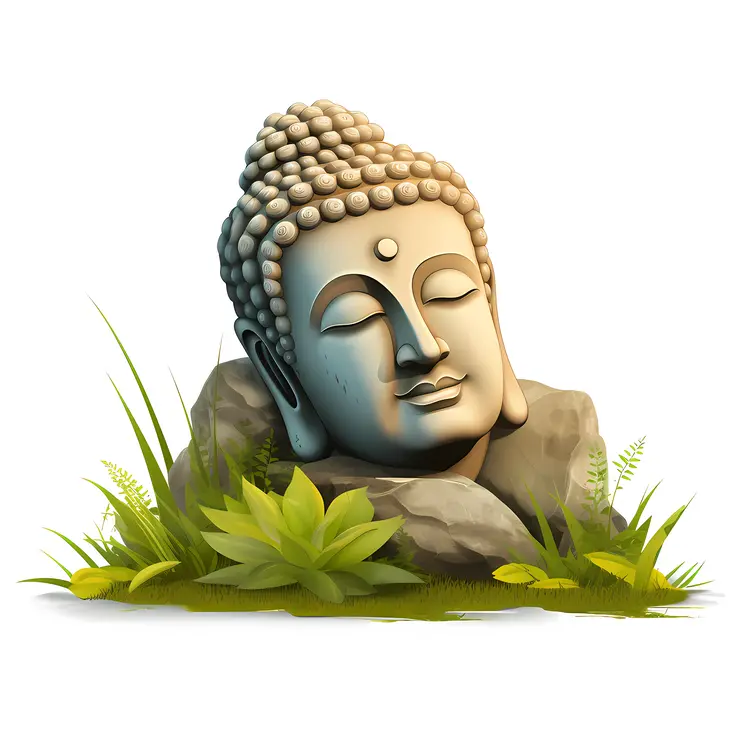 Buddha Head Statue with Greenery