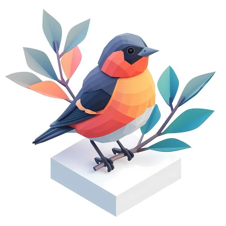Colorful Geometric Bird on Branch