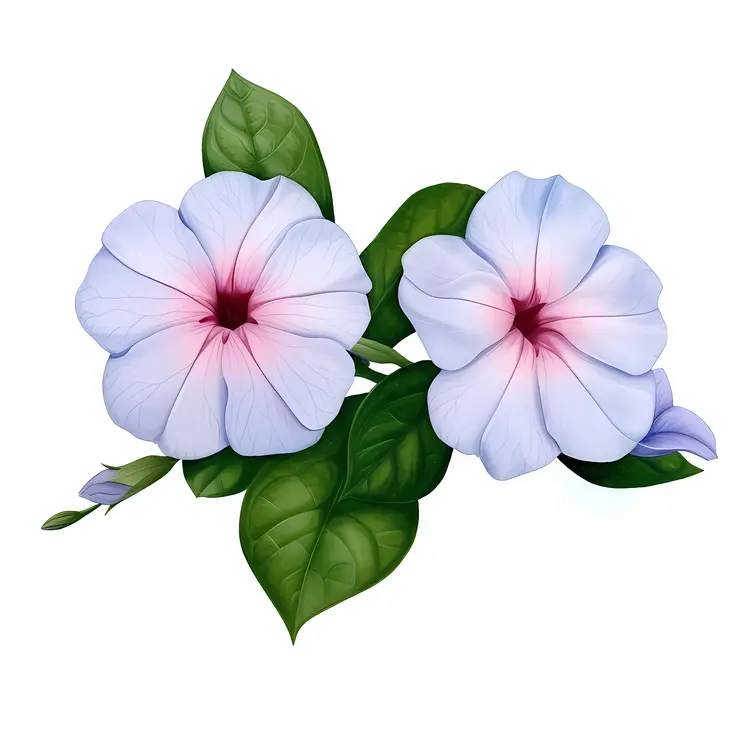 Blue Flowers with Pink Centers and Green Leaves