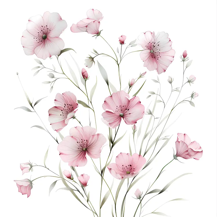 Delicate Floral Illustration with Pink Flowers
