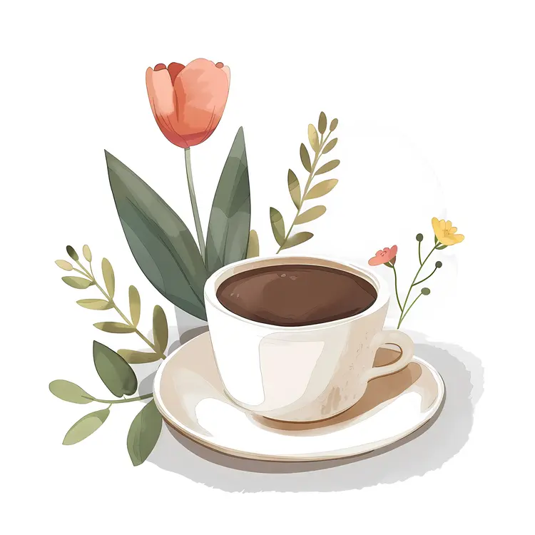 Cup of Coffee with Spring Flowers