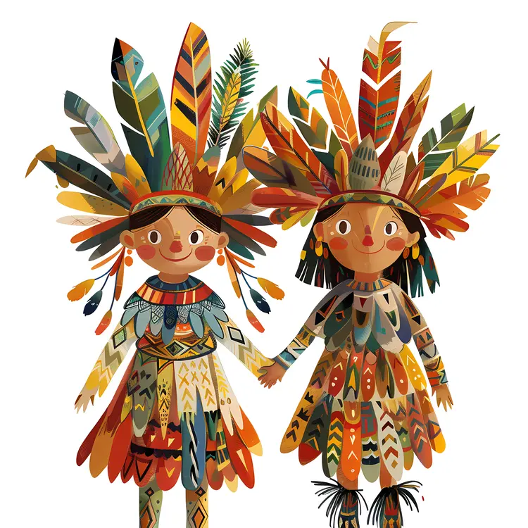 Traditional Attire with Feathers Illustration
