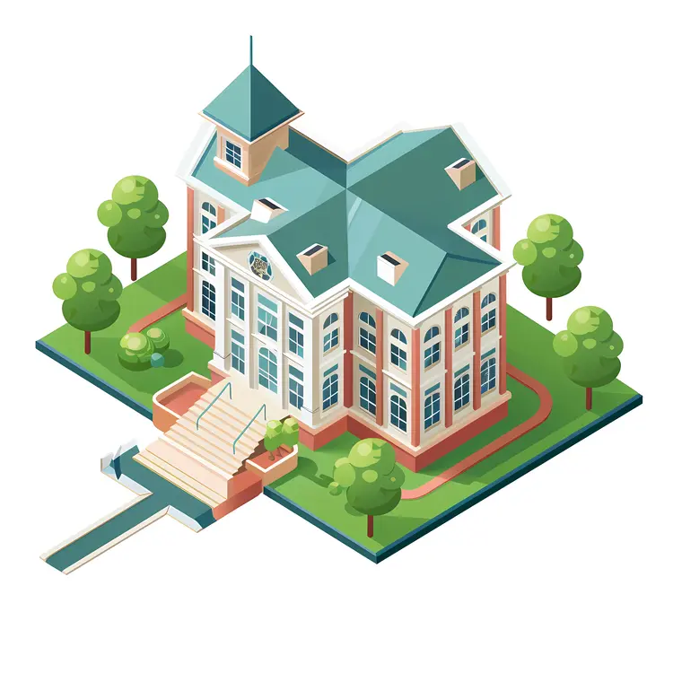 Elegant School Building with Garden