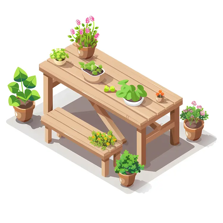 Potted Plants on Wooden Table
