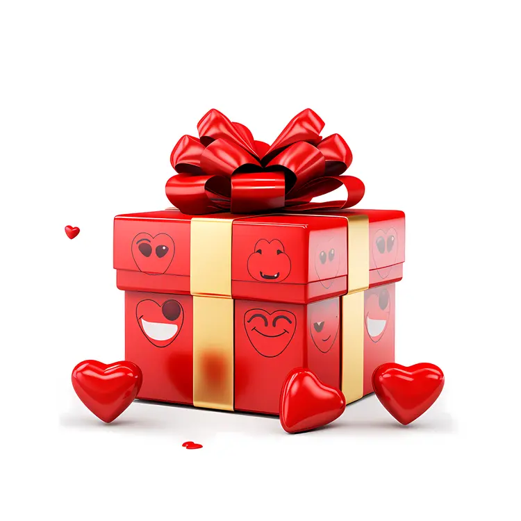 Red Gift Box with Hearts and Ribbon
