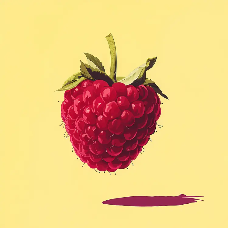 Red Raspberry with Leaf and Shadow