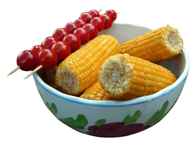 Bowl of Corn and Cherries