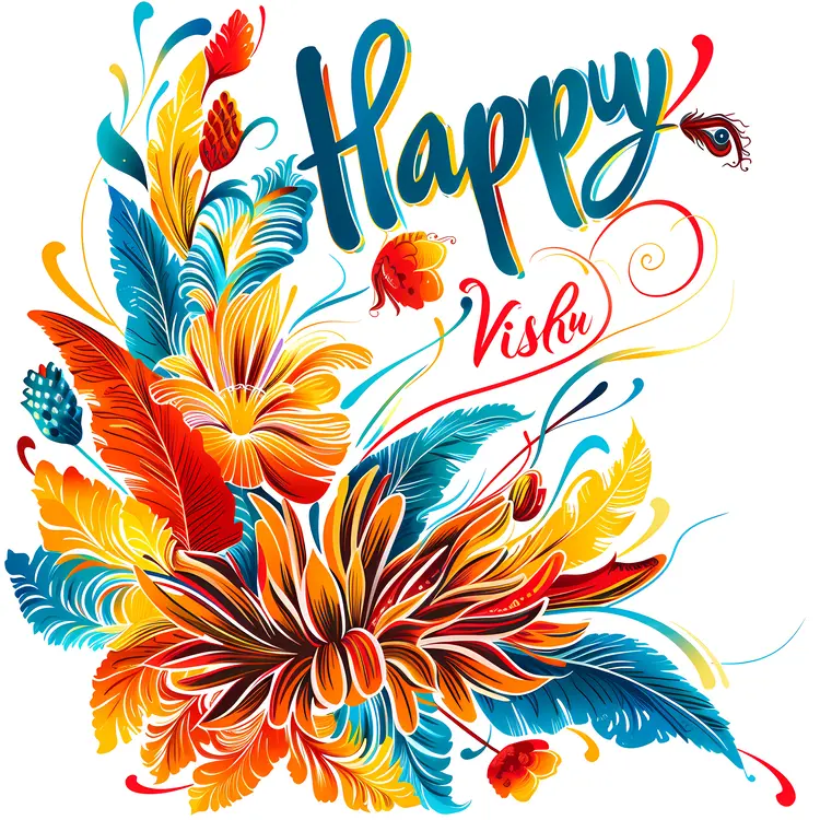 Happy Vishu Greeting with Vibrant Flowers