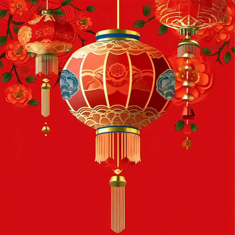 Red Lantern with Floral Design