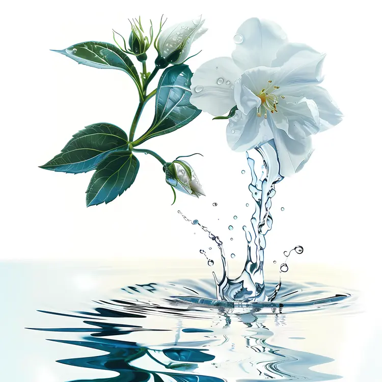 White Flower with Water Splash